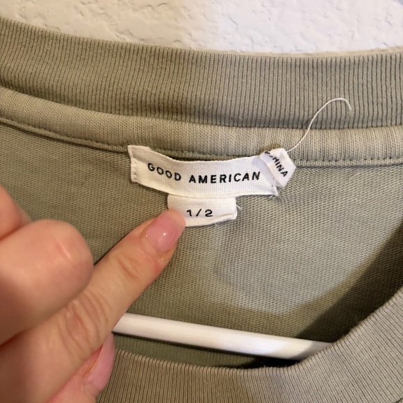 Good American Olive Green Long Sleeve Pullover Sweatshirt Cozy Basic SIZE 1/2 - Picture 3 of 5